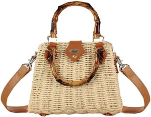 Straw Handbags for Women Vintage Purse Summer Beach Vacation Rattan Woven Travel Purse