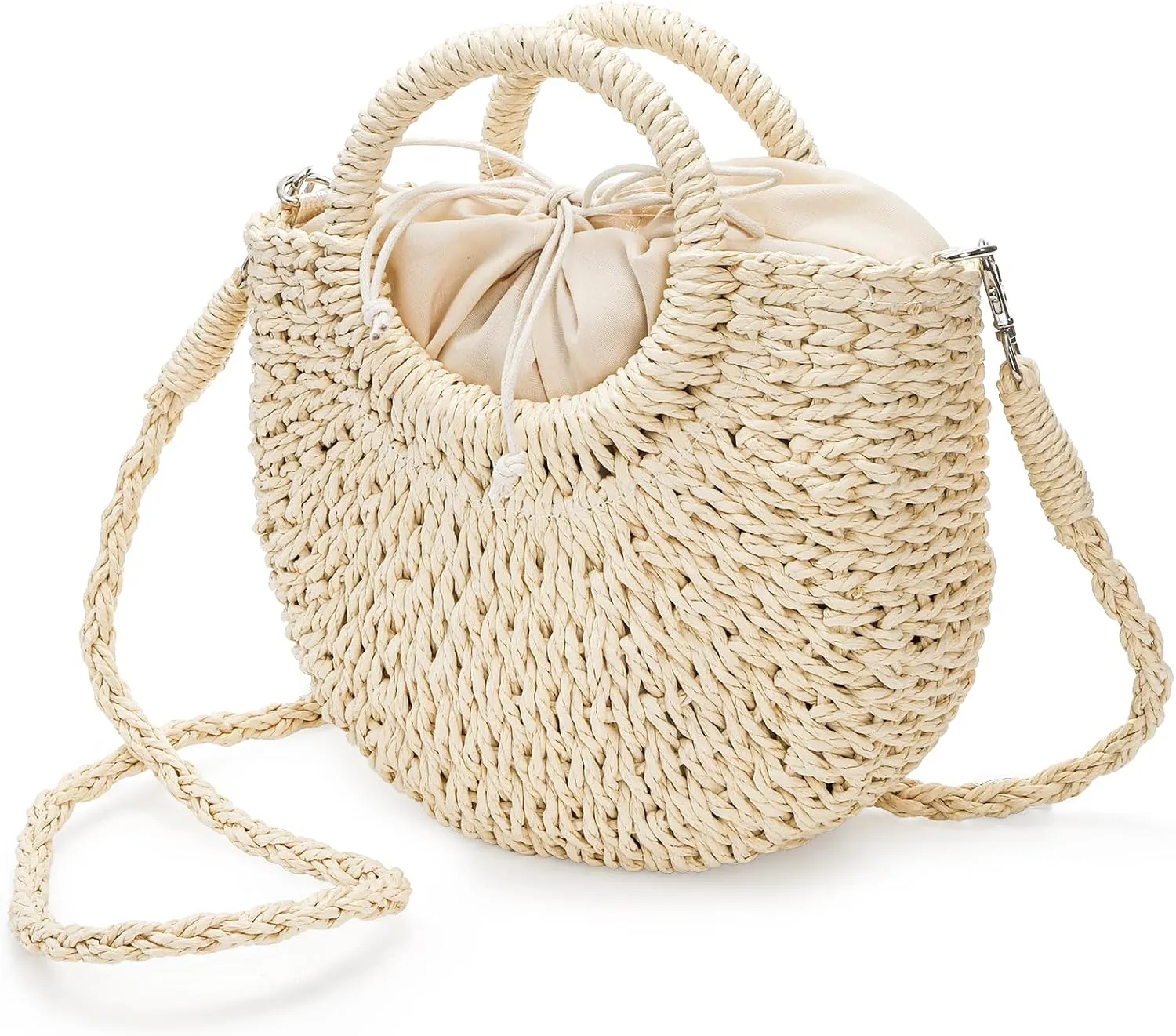 Straw Purse for Women Vocation, Top Handle Woven Beach Handbag, Small Summer Handmade Rattan Straw Clutch Crossbody Shoulder Bag for Travel, Holiday
