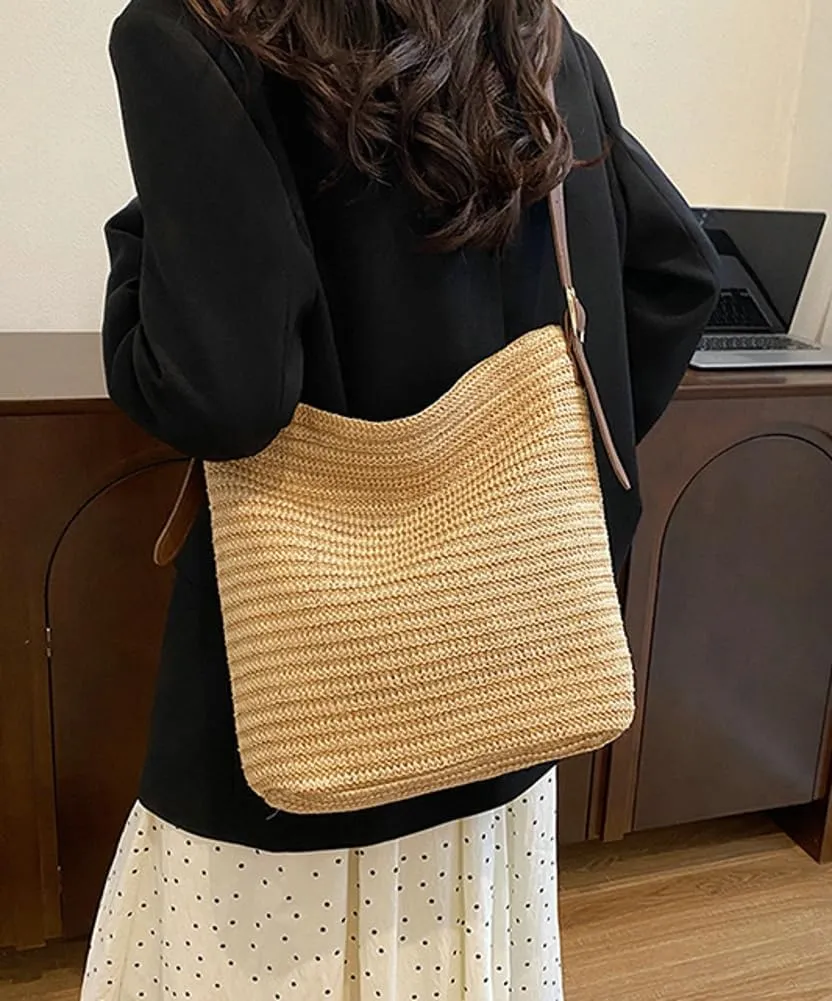 Straw Tote Bag for Women Woven Shoulder Bag Large Crossbody Purse Summer Beach Handbag Top Handle Bag