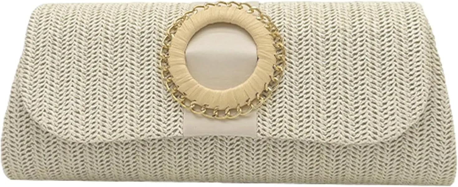 Straw Woven Clutch Purse 2025 Summer Boho Evening Handbag Chain Crossbody Bag Flap Envelope Vacation