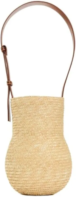 Straw Woven Rattan Gourd Shoulder Bag Handbag Bucket Vacation Beach Crossbody Versatile Leather Strap Chic Drawstring