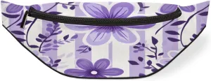 Striped Floral Purple Fanny Pack for Women Men Waist Pack Crossbody Bag with Adjustable Belt for Travel Hiking Running Cycling Festivals