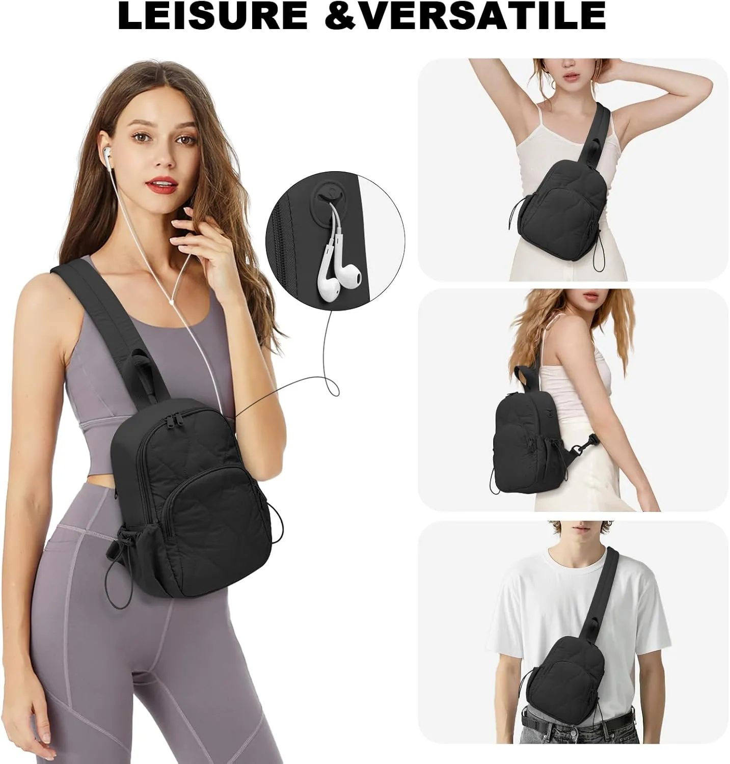 Stylish Sling Bag for Women – Versatile Crossbody Backpack with Adjustable Strap, Lightweight Shoulder Bag for Travel, Hiking & Sports(Black-Small)