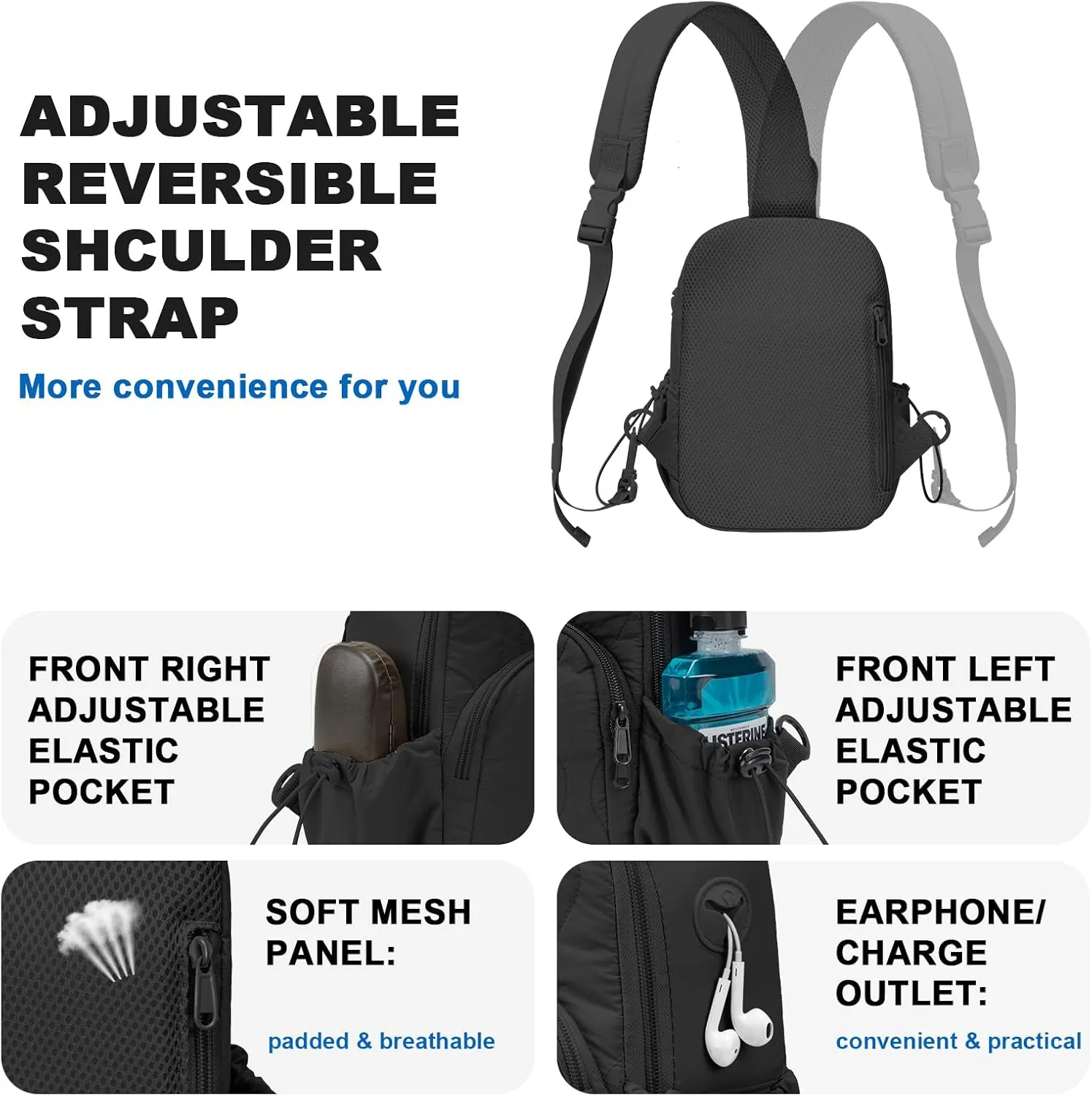 Stylish Sling Bag for Women – Versatile Crossbody Backpack with Adjustable Strap, Lightweight Shoulder Bag for Travel, Hiking & Sports(Black-Small)