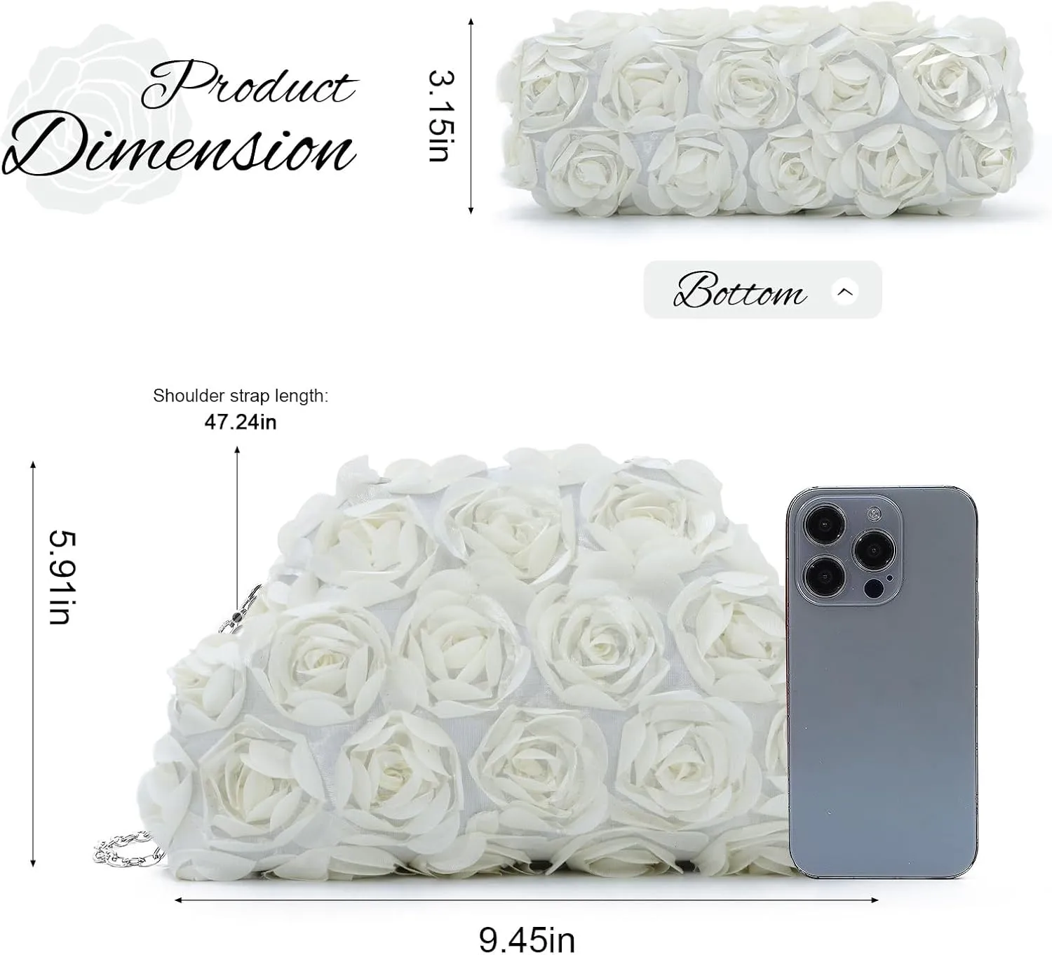 SUKUTU Flower Evening Bag Floral Clutch Bag Satin Handbag with Detachable Strap for Weeding Party Prom