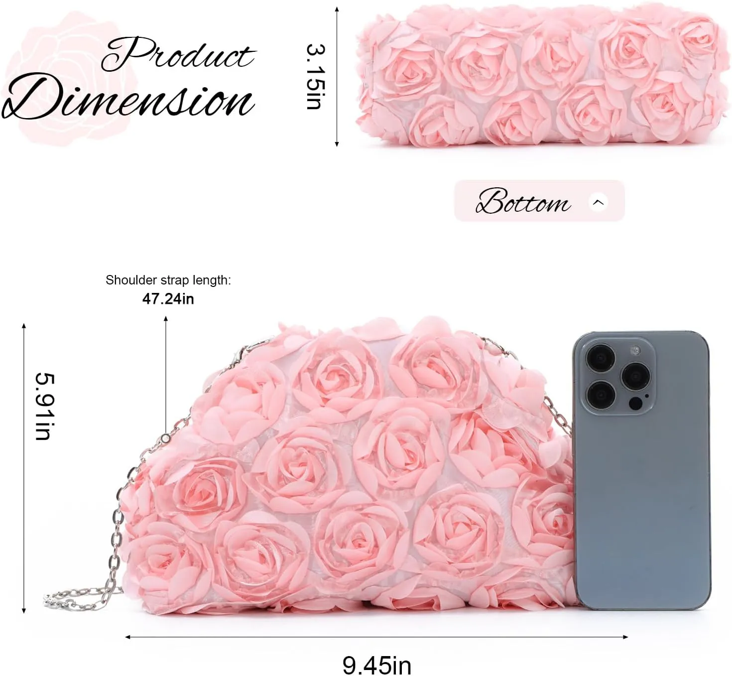 SUKUTU Flower Evening Bag Floral Clutch Bag Satin Handbag with Detachable Strap for Weeding Party Prom