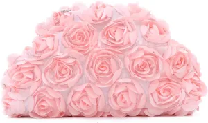 SUKUTU Flower Evening Bag Floral Clutch Bag Satin Handbag with Detachable Strap for Weeding Party Prom