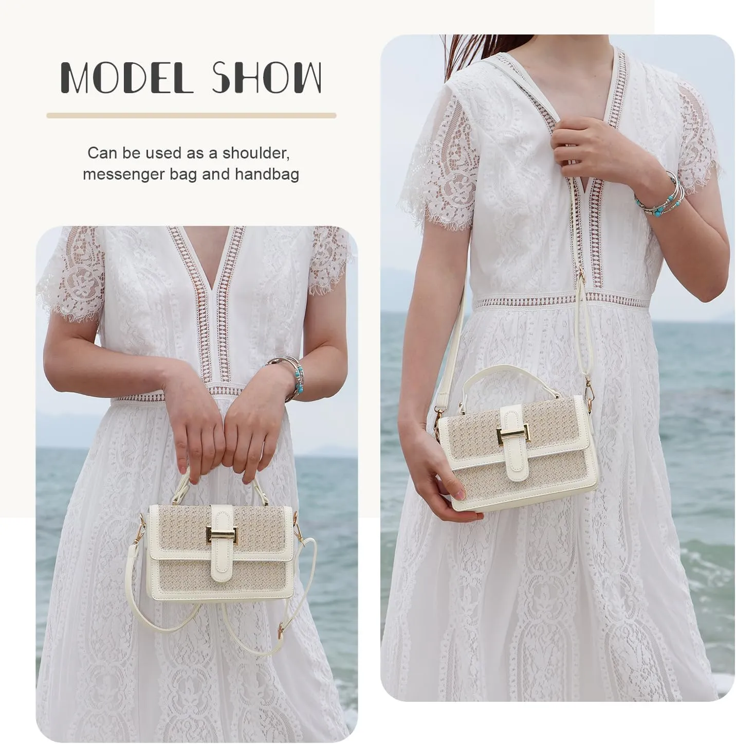 SUKUTU Summer Straw Shoulder Bag for Women Stylish Beach Vacation Crossbody Clutch Purses Handbag