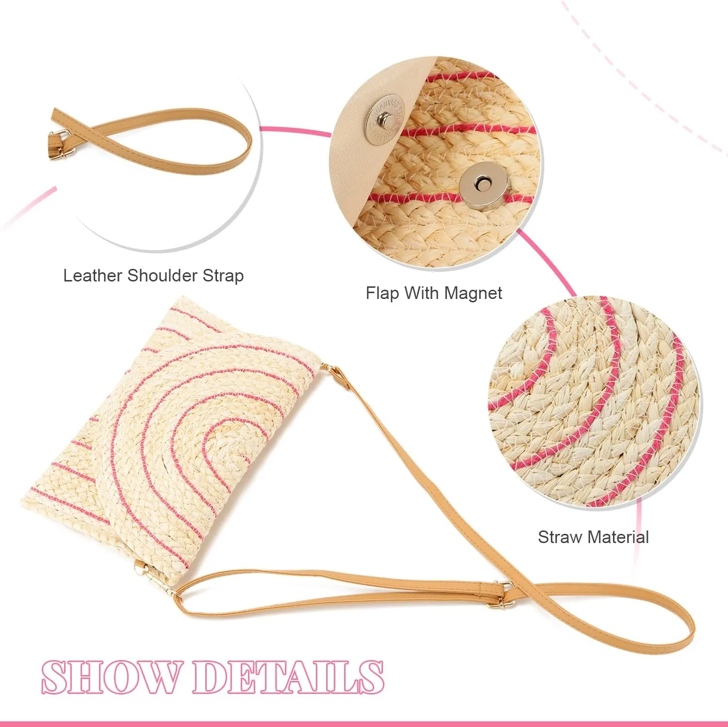 SUKUTU Women Straw Clutch Bag Summer Beach Handwoven Envelope Wallet Crossbody Handbags