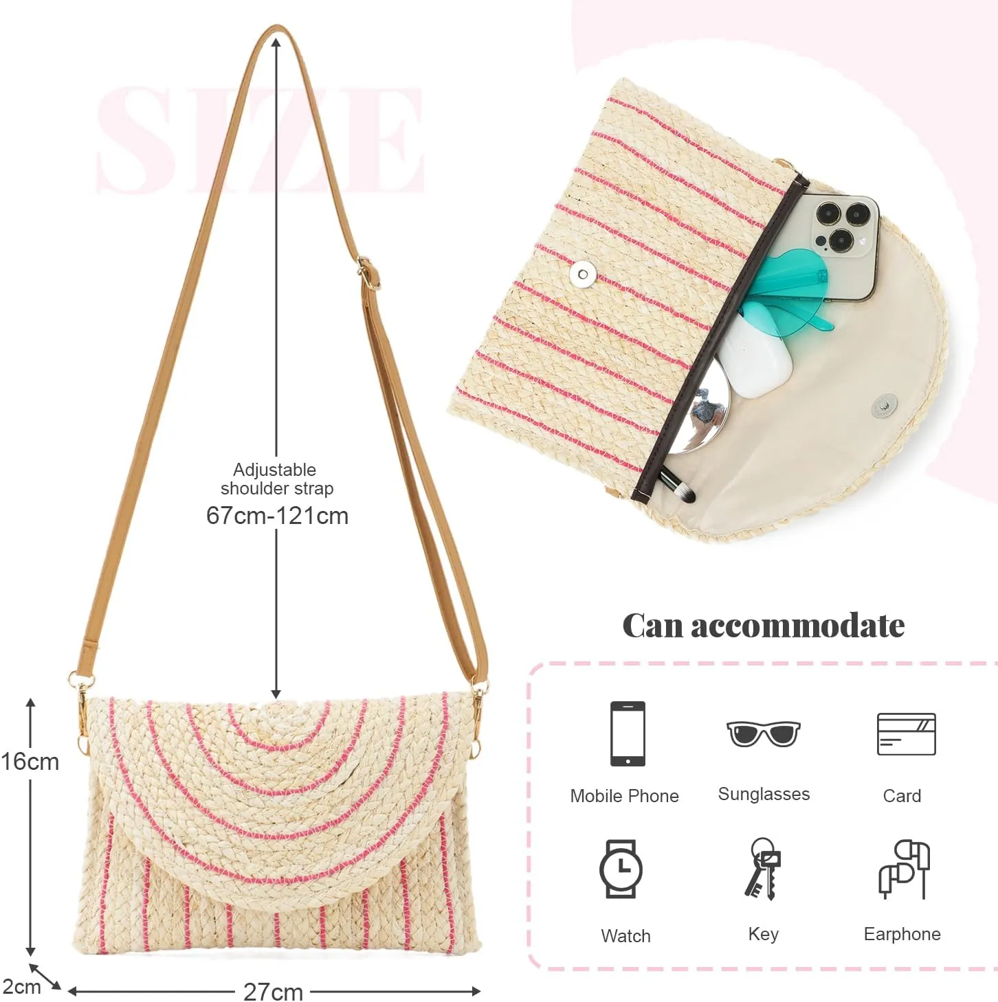 SUKUTU Women Straw Clutch Bag Summer Beach Handwoven Envelope Wallet Crossbody Handbags