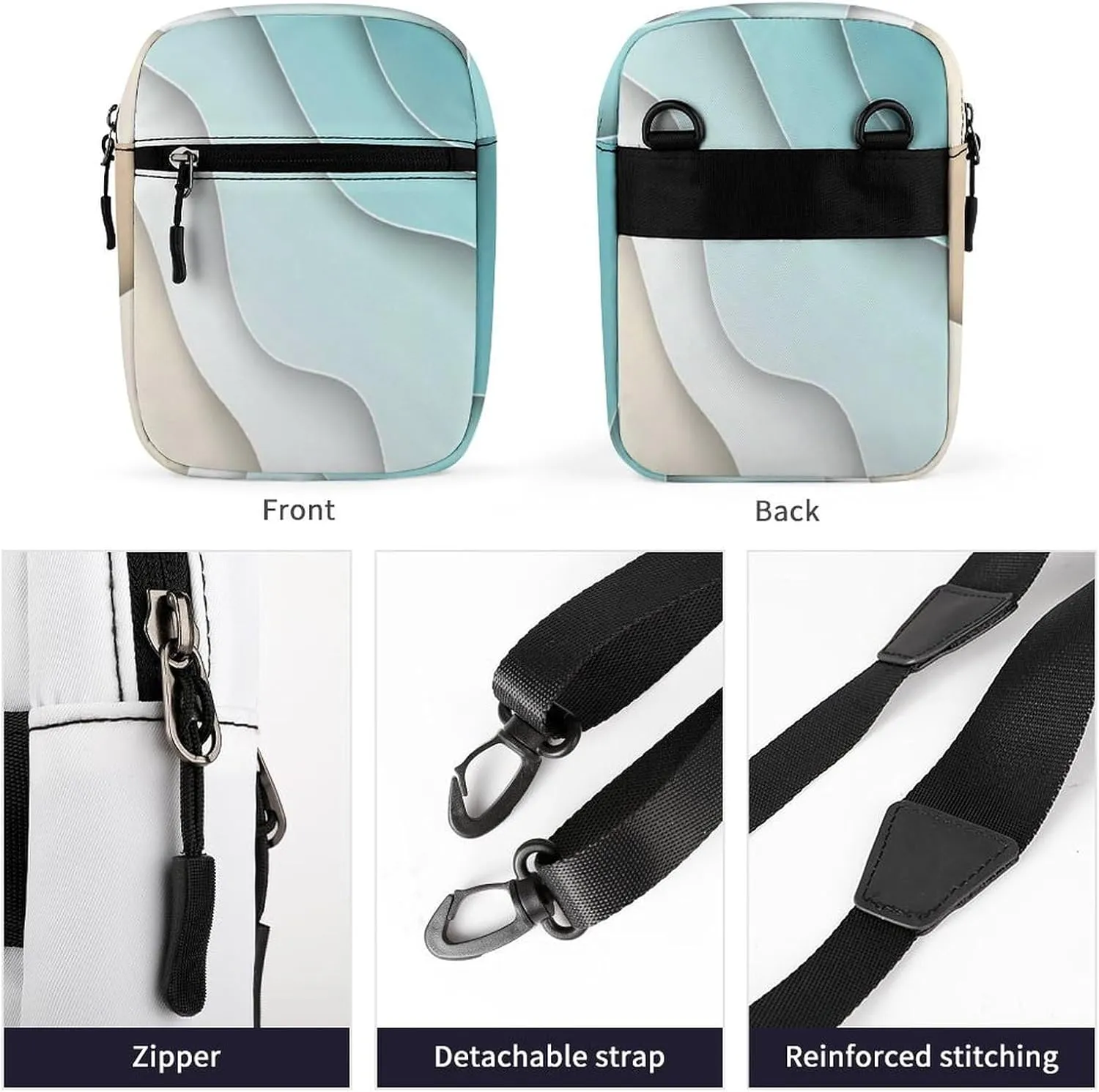 Summer Abstract Blue Turquoise Sea Waves and Brown Sand Waves Adjustable Fanny Waist Pack Pouch, Waterproof Crossbody Runners Bag Wallet for Gym Hiking Fitness Women Men 6.1 x 2.2 x 7.9 inch