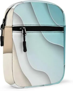 Summer Abstract Blue Turquoise Sea Waves and Brown Sand Waves Adjustable Fanny Waist Pack Pouch, Waterproof Crossbody Runners Bag Wallet for Gym Hiking Fitness Women Men 6.1 x 2.2 x 7.9 inch