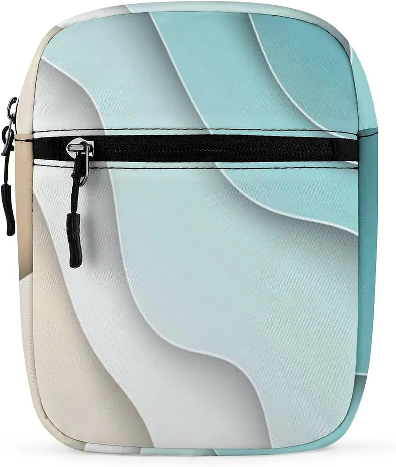 Summer Abstract Blue Turquoise Sea Waves and Brown Sand Waves Adjustable Fanny Waist Pack Pouch, Waterproof Crossbody Runners Bag Wallet for Gym Hiking Fitness Women Men 6.1 x 2.2 x 7.9 inch