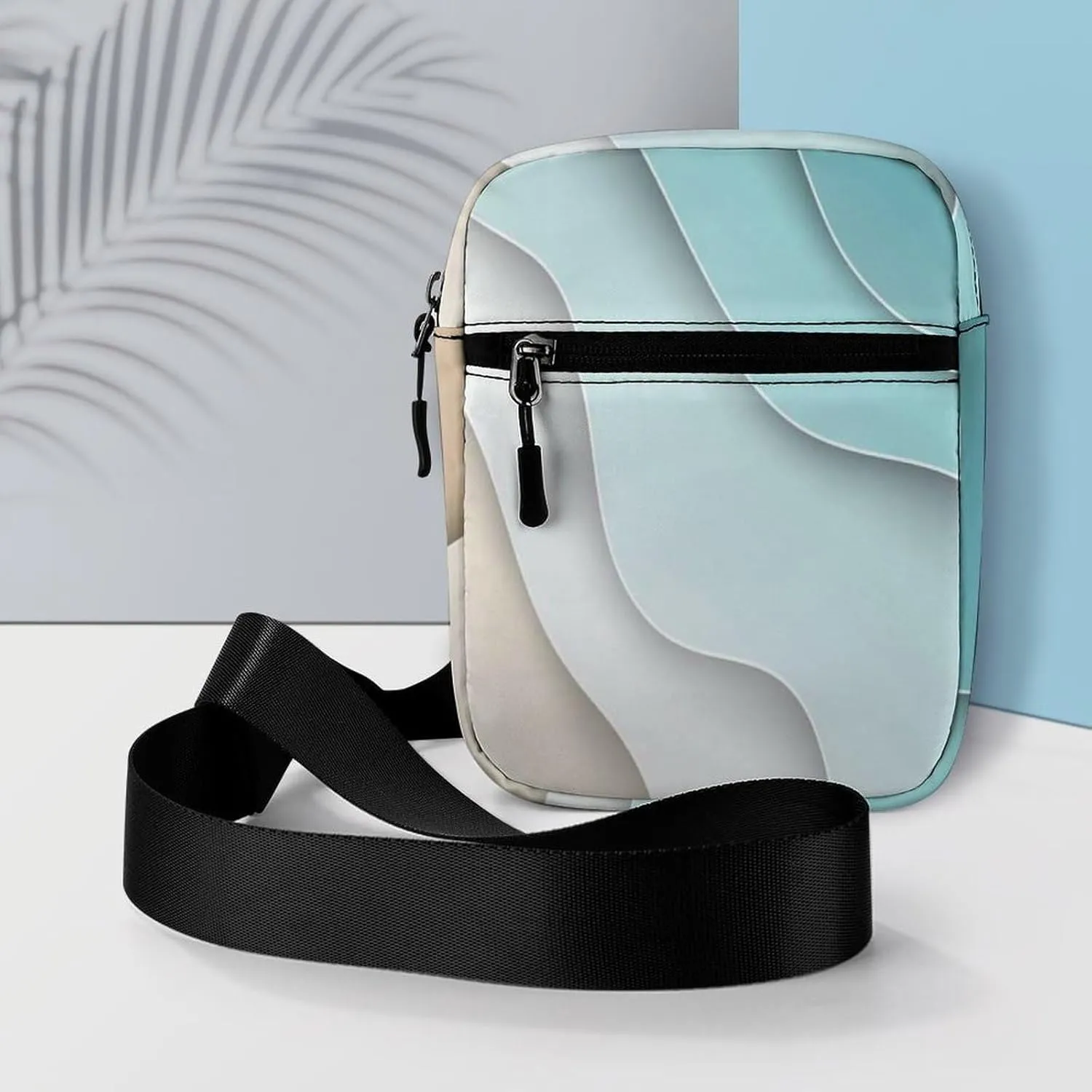 Summer Abstract Blue Turquoise Sea Waves and Brown Sand Waves Adjustable Fanny Waist Pack Pouch, Waterproof Crossbody Runners Bag Wallet for Gym Hiking Fitness Women Men 6.1 x 2.2 x 7.9 inch