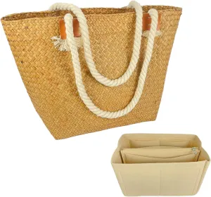 Summer Beach Tote bag, Women Seagrass Bag With Organizer Insert,Handmade Purse, Large Capacity Crossbody Handwoven Shoulder Bags, Boho Style Crochet Handbag for Travel vacation, Orange