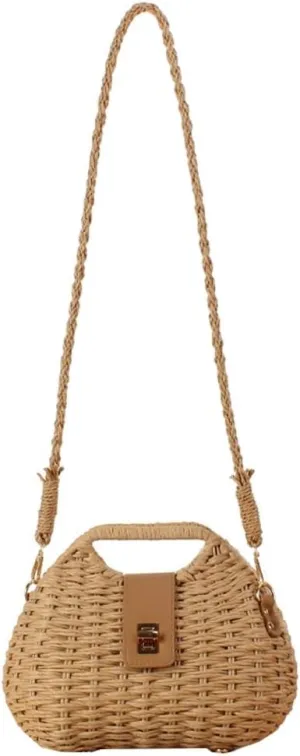 Summer Straw Bag for Women Hand-woven Crossbody Shoulder Bag Top Handle Handbag Small Tote Clutch Rattan Beach Purse