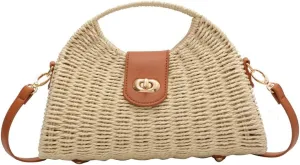 Summer Straw Bag for Women Straw Hand-woven Top-handle Handbag Crossbody Tote Clutch Bags for Travel