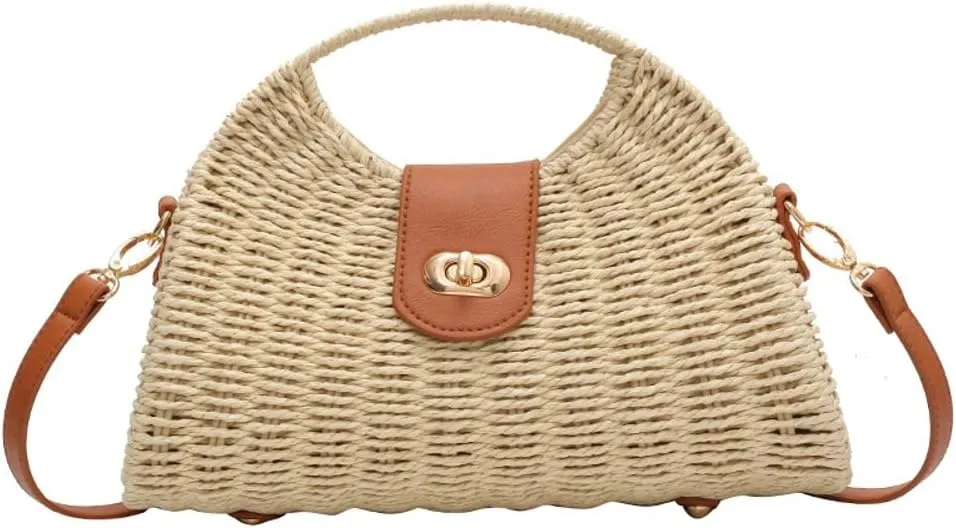 Summer Straw Bag for Women Straw Hand-woven Top-handle Handbag Crossbody Tote Clutch Bags for Travel