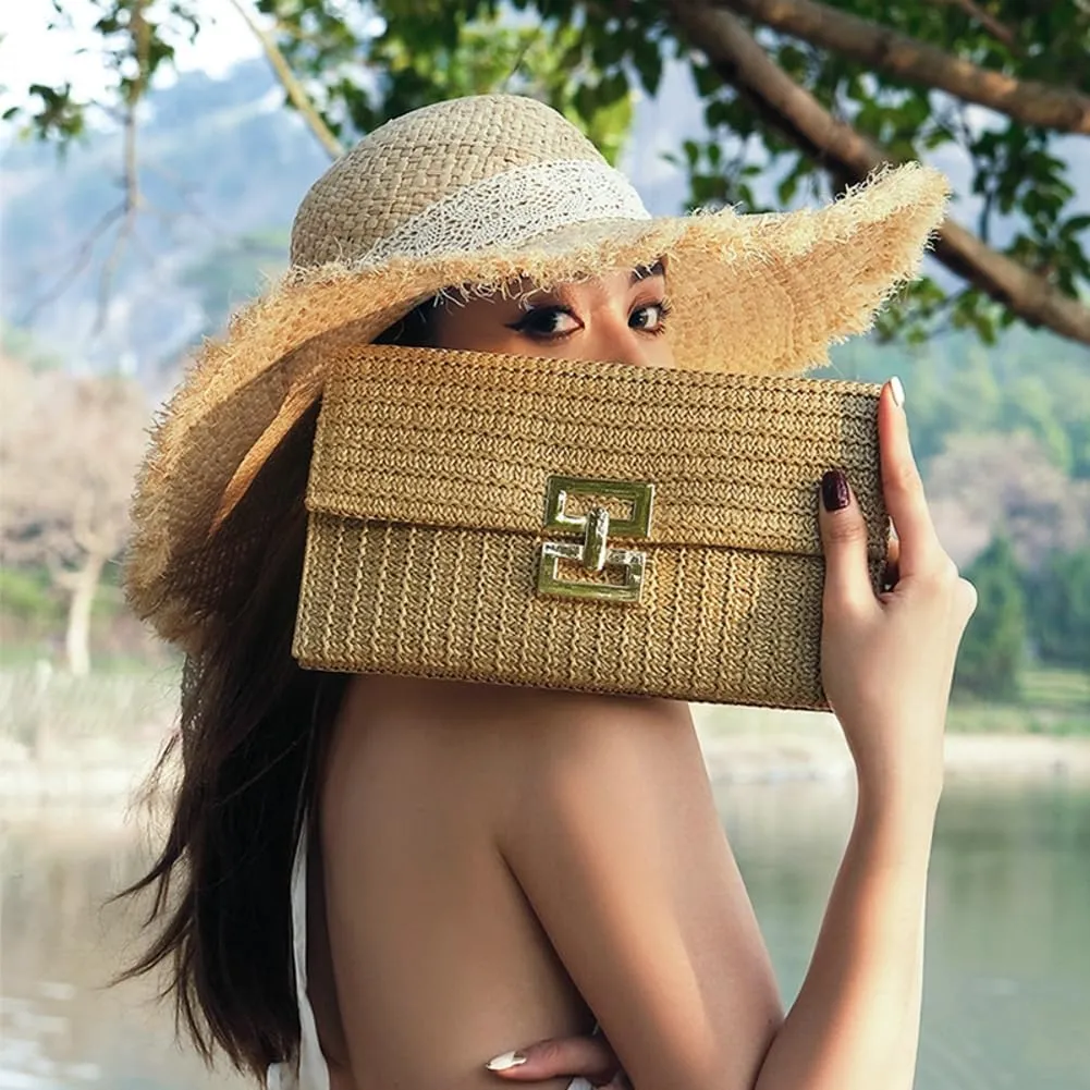 Summer Straw Clutch Bag Straw Crossbody Bags for Women Hand Woven Straw Purse Beach Hobo Bag 2024