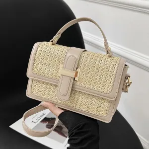 Summer Straw Handbags for Women Straw Crossbody Bag PU Leather Tote Bag Summer Straw Hobo Bag Shoulder Clutch Bag