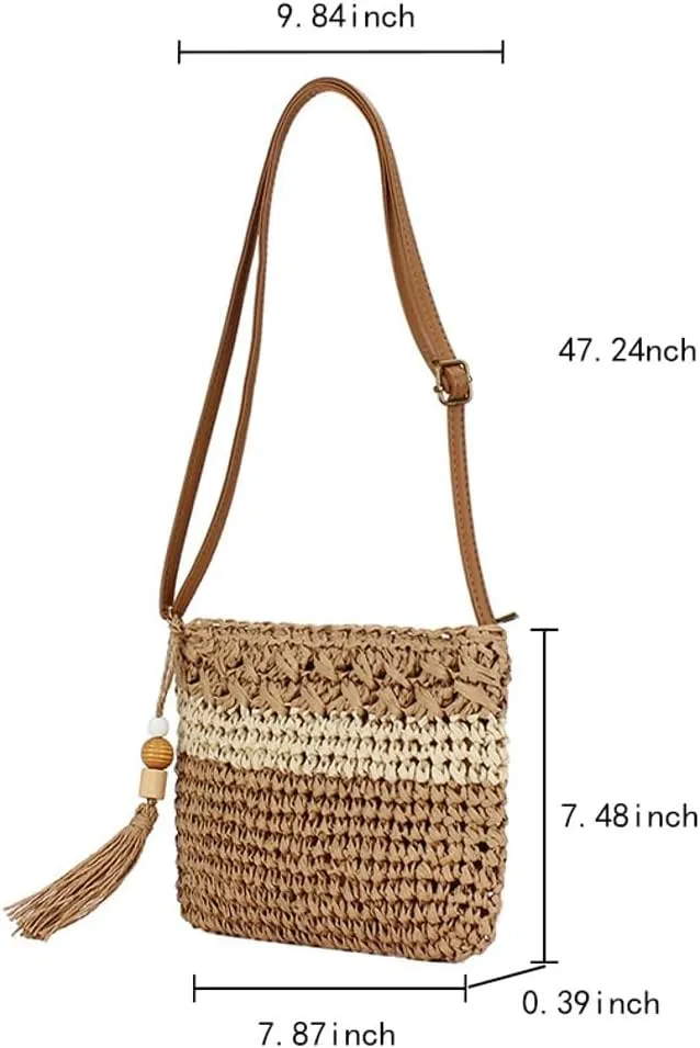 Summer Straw Shoulder Bag Handmade Hobo Handbag for Women Cute Envelope Crossbody Beach Bag Purse