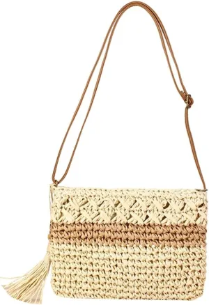 Summer Straw Shoulder Bag Handmade Hobo Handbag for Women Cute Envelope Crossbody Beach Bag Purse
