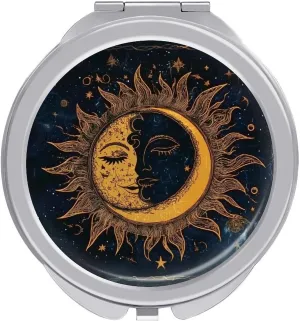 Sun Moon Bohemian Compact Mirror Pocket Mirror Portable Mini Makeup Mirror Handheld Double-Sided Magnifying