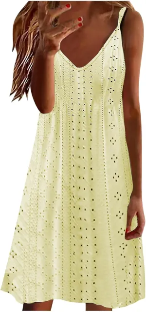 Sundresses for Women 2025 Beach Vacation Lace Eyelet V Neck Mini Dress Sexy Spaghetti Strap Summer Flowy Beach Outfit