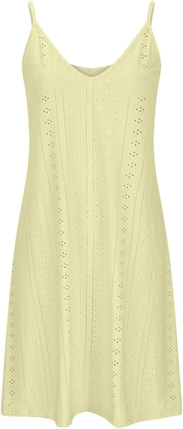 Sundresses for Women 2025 Beach Vacation Lace Eyelet V Neck Mini Dress Sexy Spaghetti Strap Summer Flowy Beach Outfit