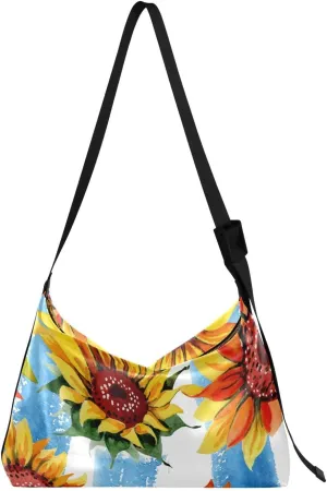 Sunflower Print Sling Bag for Women Crossbody Purse Leather Shoulder Handbag Purses for Women with Adjustable