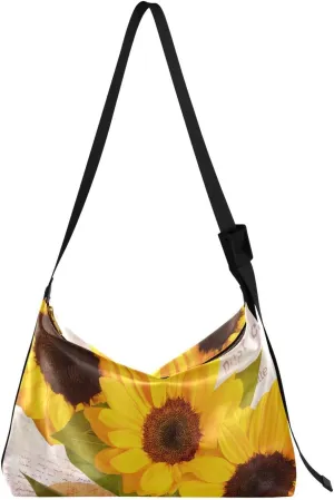 Sunflower Print Sling Bag for Women Crossbody Purse Leather Shoulder Handbag Purses for Women with Adjustable