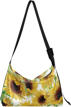 Sunflower Print Sling Bag for Women Crossbody Purse Leather Shoulder Handbag Purses for Women with Adjustable