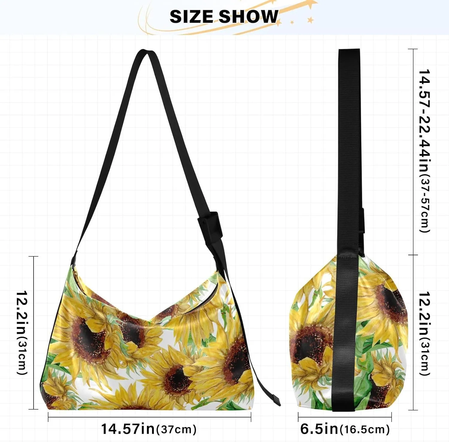 Sunflower Print Sling Bag for Women Crossbody Purse Leather Shoulder Handbag Purses for Women with Adjustable