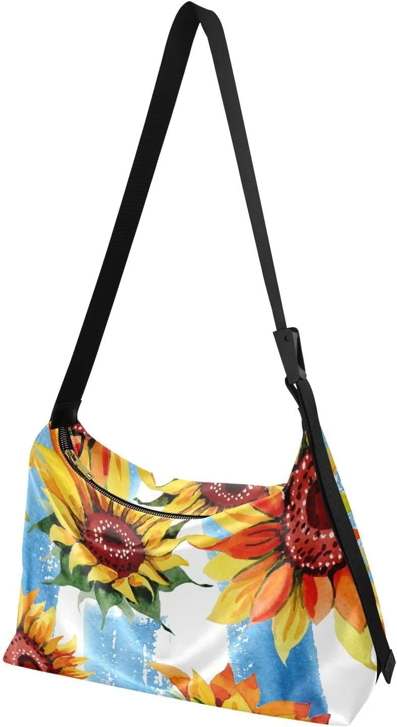 Sunflower Print Sling Bag for Women Crossbody Purse Leather Shoulder Handbag Purses for Women with Adjustable