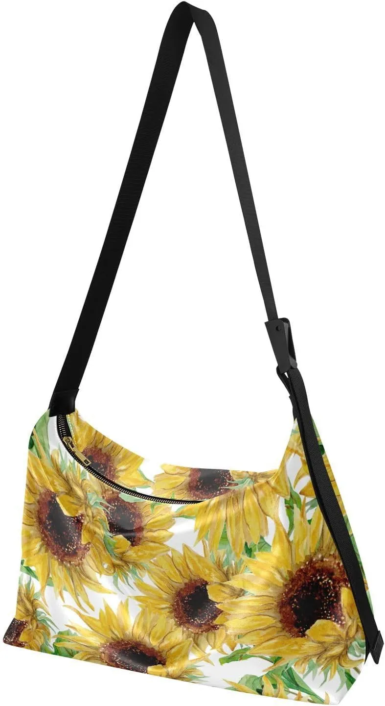 Sunflower Print Sling Bag for Women Crossbody Purse Leather Shoulder Handbag Purses for Women with Adjustable