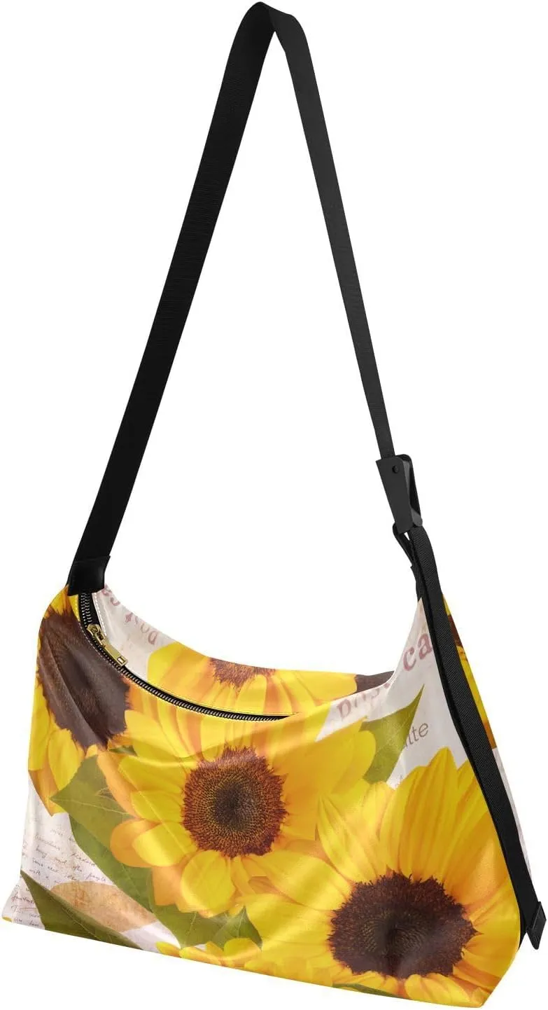 Sunflower Print Sling Bag for Women Crossbody Purse Leather Shoulder Handbag Purses for Women with Adjustable
