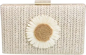 Sunflower Straw Clutch Purse for Women Summer Beach Purse Floral Woven Evening Clutch for Formal Party Travel