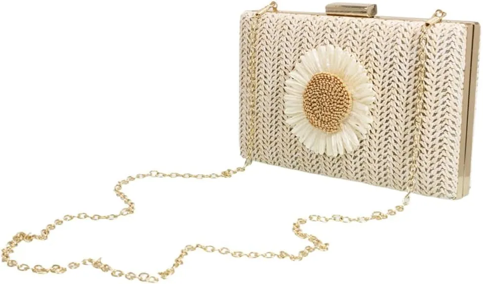 Sunflower Straw Clutch Purse for Women Summer Beach Purse Floral Woven Evening Clutch for Formal Party Travel