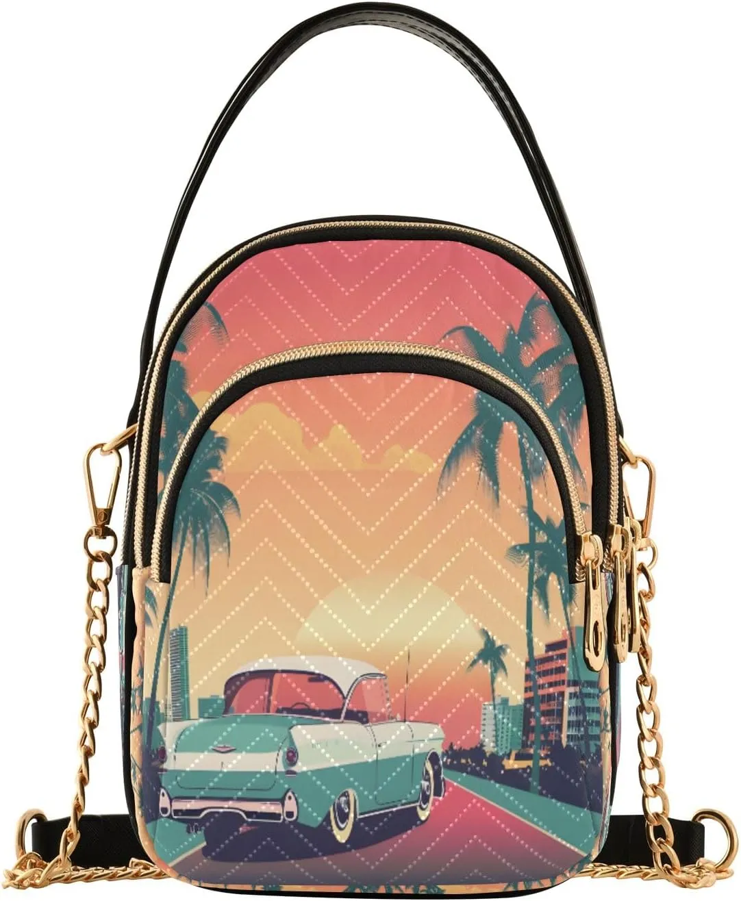 Sunrise in Miami Beach Crossbody Handbags for Women Casual Leather Shoulder Phone Purse