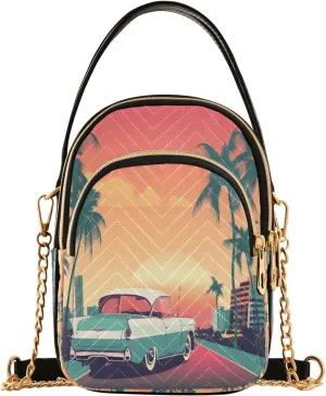 Sunrise in Miami Beach Crossbody Handbags for Women Casual Leather Shoulder Phone Purse
