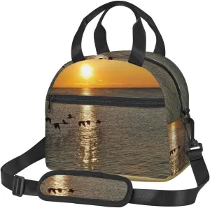 Sunrise,Lunch Bag for Women Cute Lunch Bag For Work,Geese Flying Over A Lake At Sunrise,Insulated Lunchbag Lunch Tote With Adjustable Strap For Office Picnic Beach,Multicolor