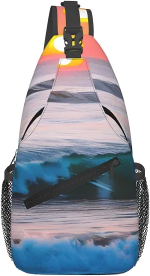 Sunset and Sunrise with Ocean Sea Waves Print Stylish and Practical Crossbody Bag for All Your Travel and Daily Use