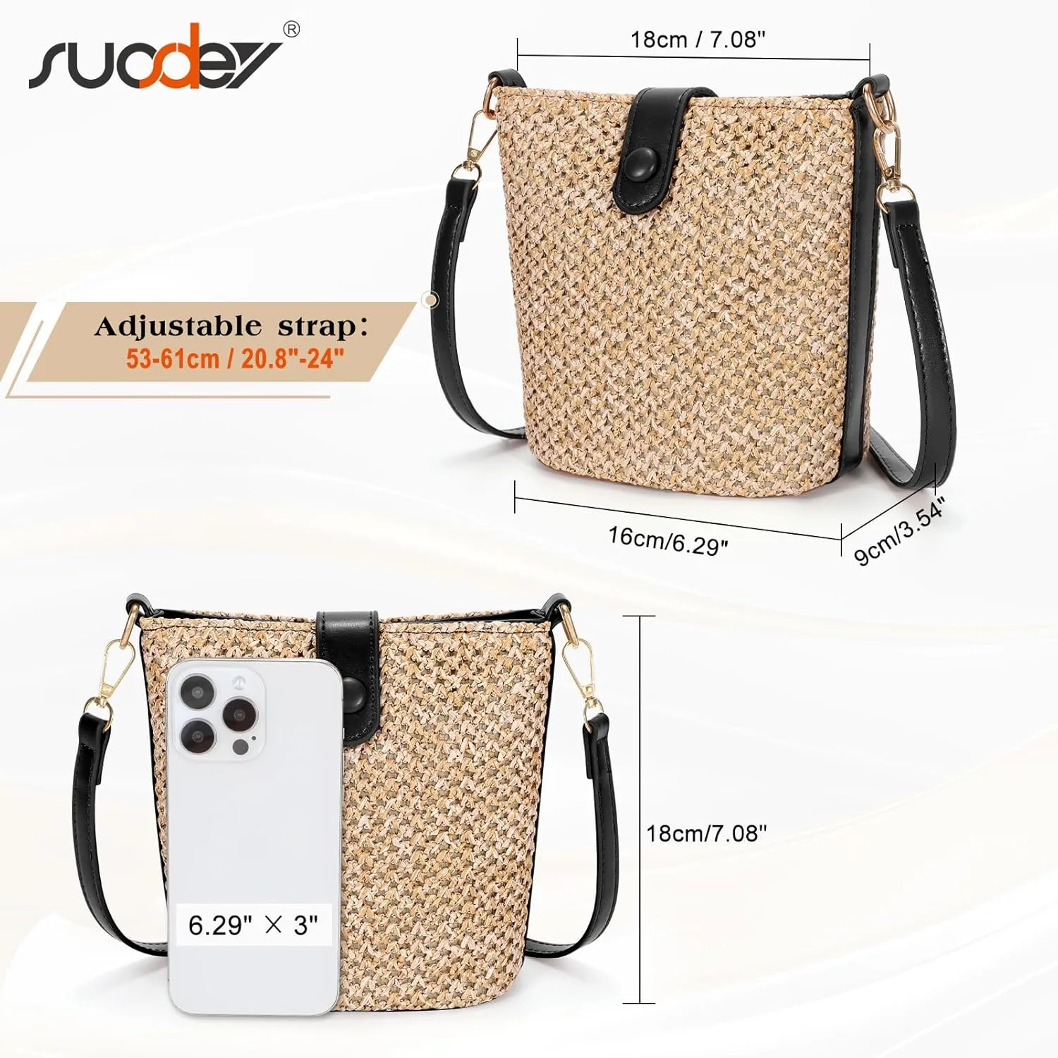SUOSDEY Straw Crossbody Bag for Women Straw Beach Tote Bag Handbag Shoulder Purse for Women