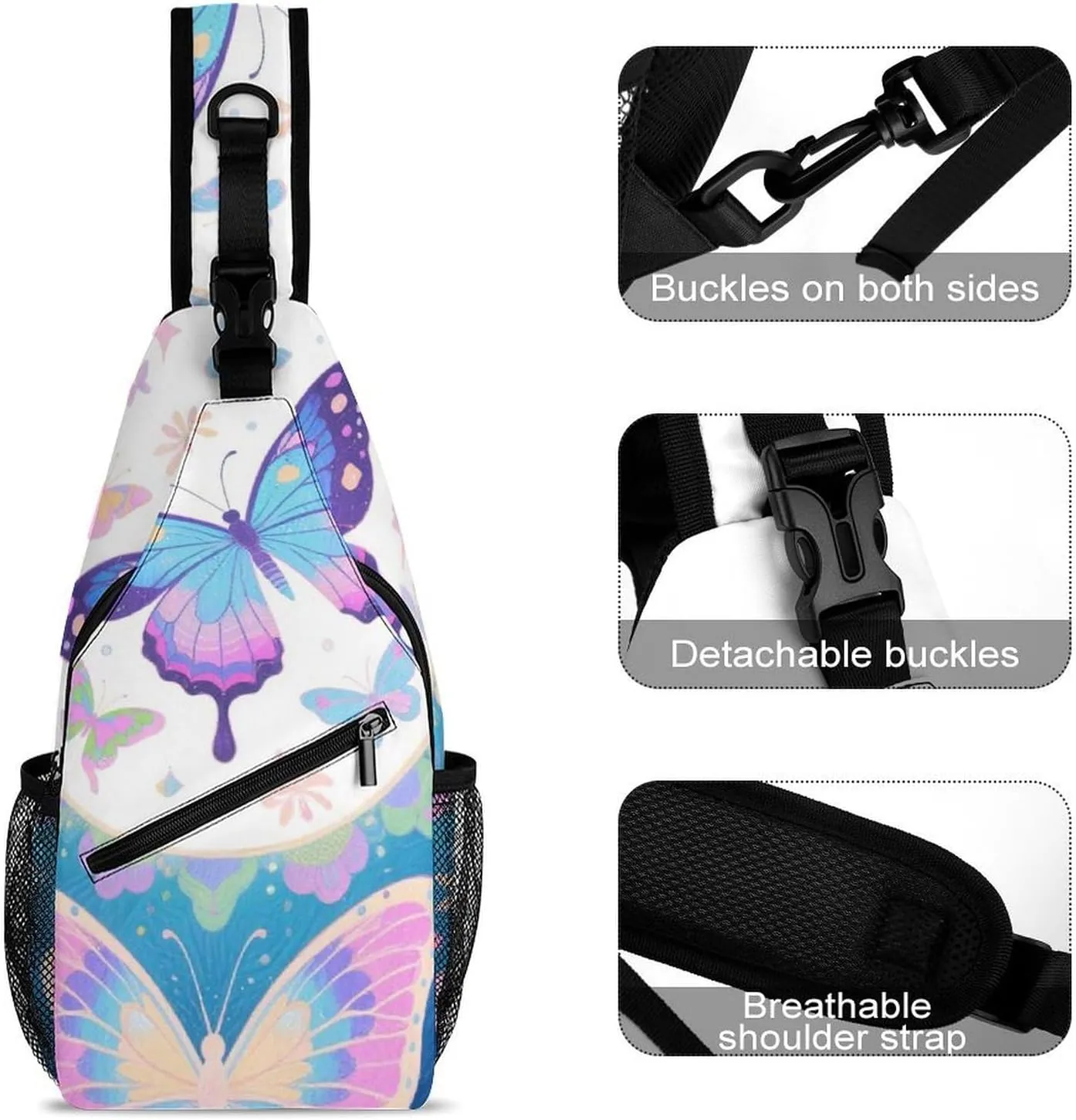 Supdreamc Sling Bag Backpack for Men Women Anti-Theft Multipurpose Casual Carrying Tote Case Crossbody Travel Messenger Bag, Beautiful Butterflies Art Crossbody Sling Backpack
