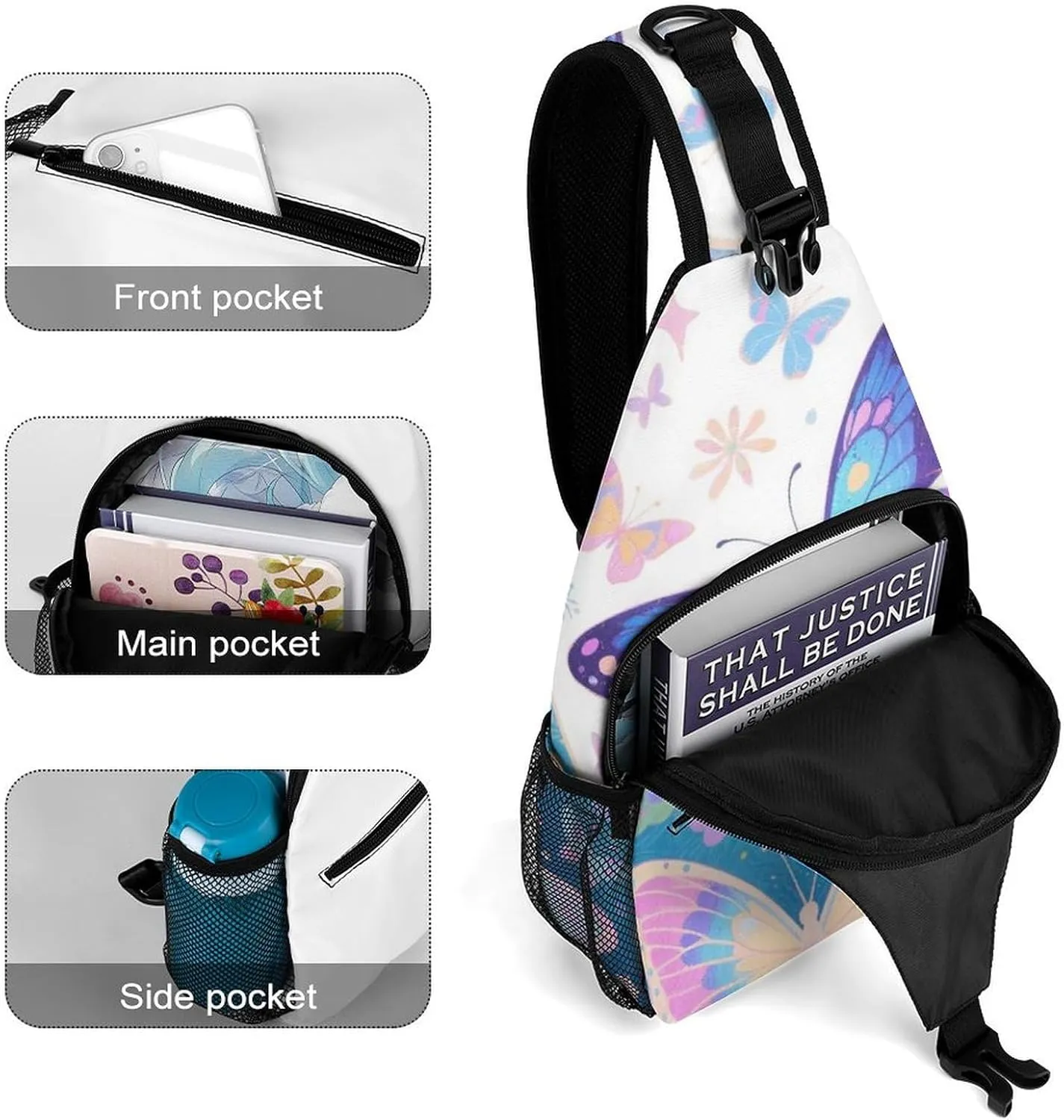 Supdreamc Sling Bag Backpack for Men Women Anti-Theft Multipurpose Casual Carrying Tote Case Crossbody Travel Messenger Bag, Beautiful Butterflies Art Crossbody Sling Backpack