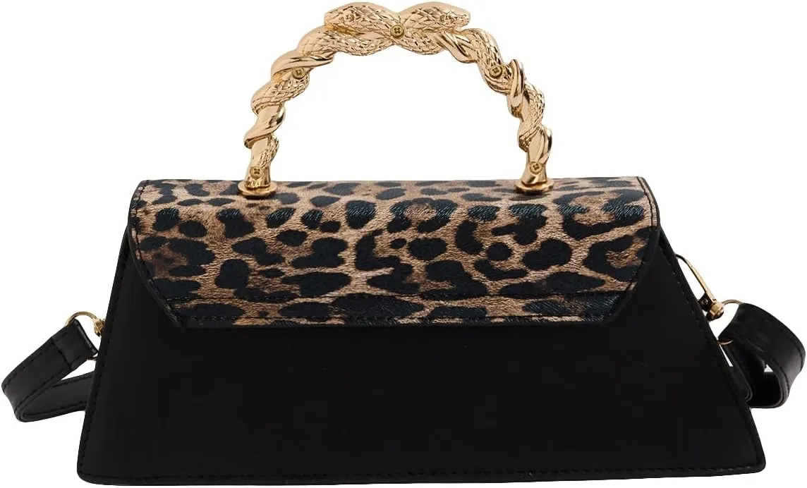SweatyRocks Women's Leopard Print Purses Top Handle Flap Satchel Crossbody Bag