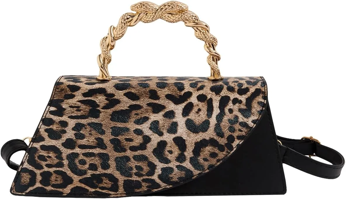 SweatyRocks Women's Leopard Print Purses Top Handle Flap Satchel Crossbody Bag