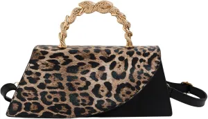 SweatyRocks Women's Leopard Print Purses Top Handle Flap Satchel Crossbody Bag
