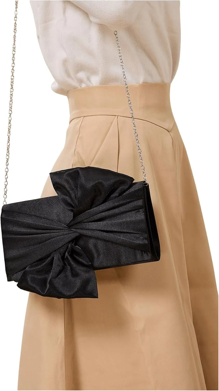 SweatyRocks Women's Satin Evening Bag Bow Clutch Purse Formal Party Handbag