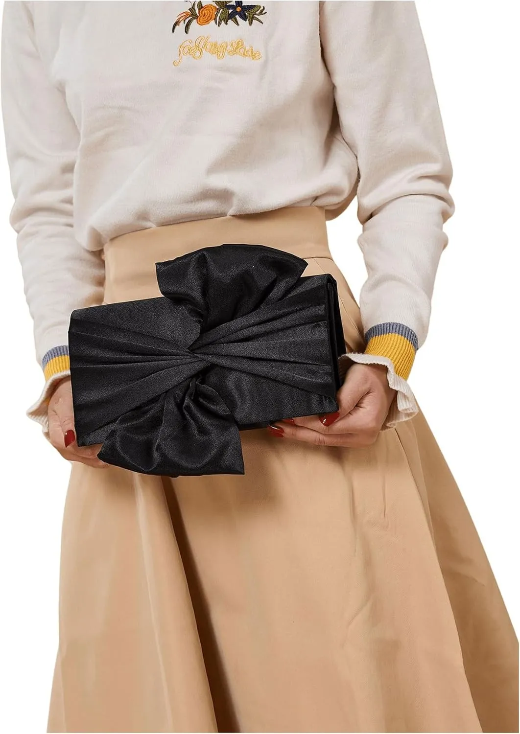 SweatyRocks Women's Satin Evening Bag Bow Clutch Purse Formal Party Handbag